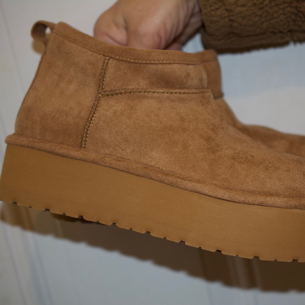 MADDEN GIRL Sz 8 Light Brown/Textile Upper/Faux Fur Lined Embracce Platform Boot